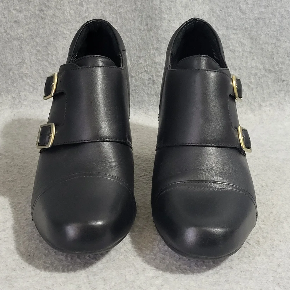 Clarks Sapphire Athena Ankle Booties Shoes Size 9 W Black Leather Monk Strap